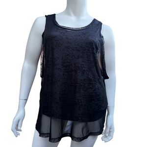 ActiveZone Weekend Collection Burnout Mesh Layered Tank Top Womens L Black‎ Grey